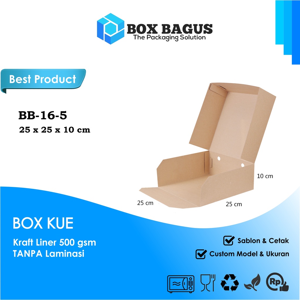 BOX DUS 25x25x10 KRAFT 500 GSM - KOTAK HAMPERS KUE BOLU CHIFFON MARBLE MARMER CAKE PUDDING