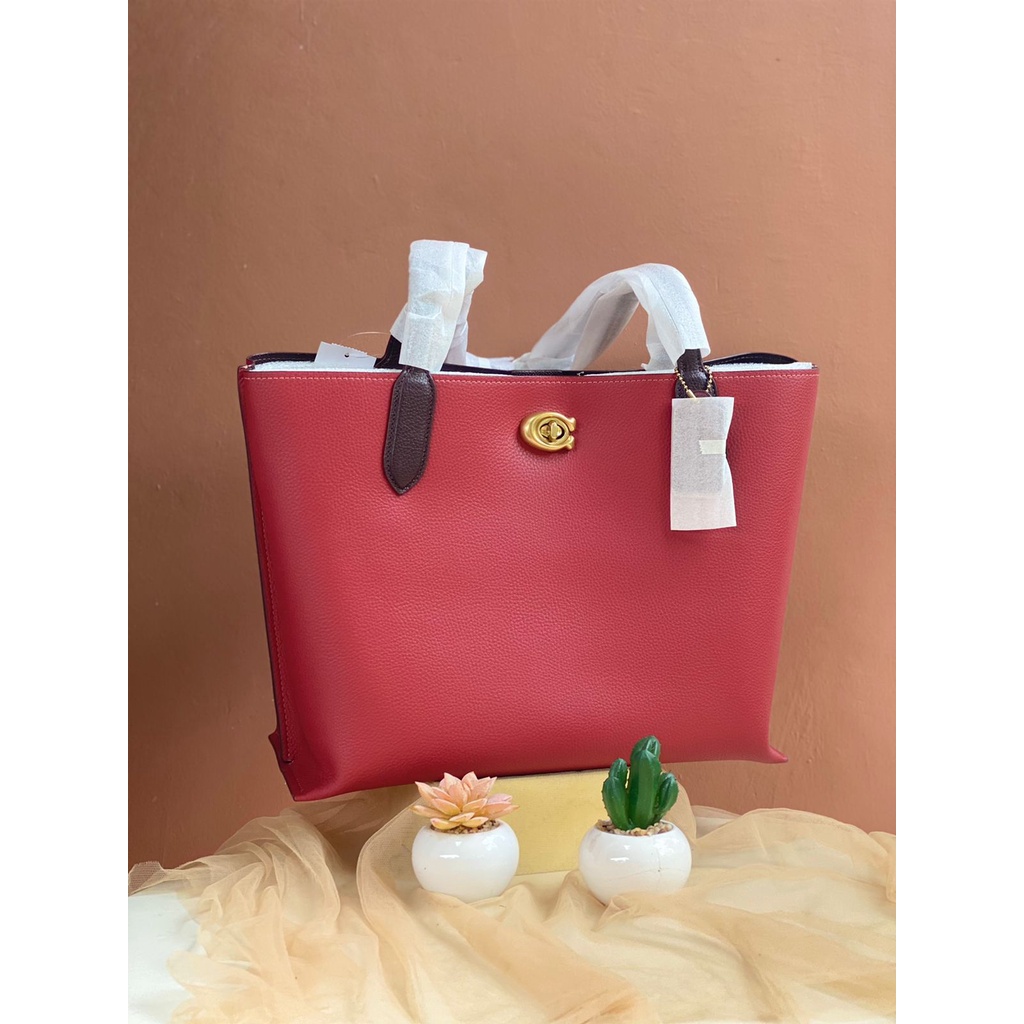 Tas Coach Willow Tote Brick Red Multi New Original