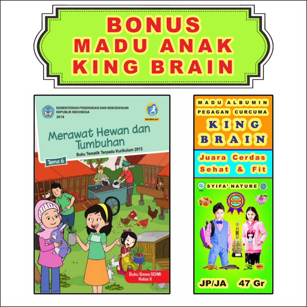 BUKU PAKET TEMATIK SD KELAS 2 TEMA 6 K-13 Rev + Madu Herbal BUGAR RIA+ 39in1 Badan Sehat Fit & Ceria