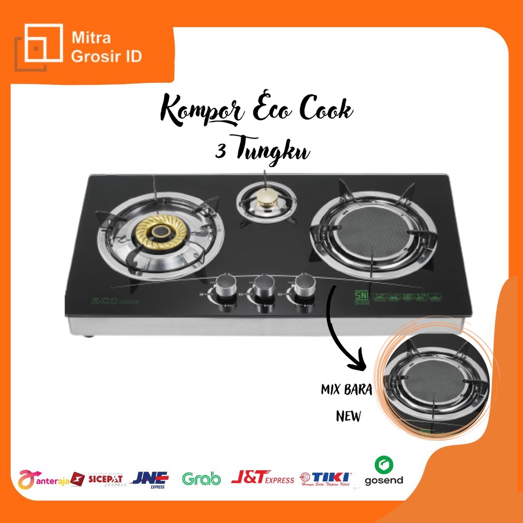 KOMPOR KACA ECO COOK 3 TUNGKU  GAS-BARA NEW