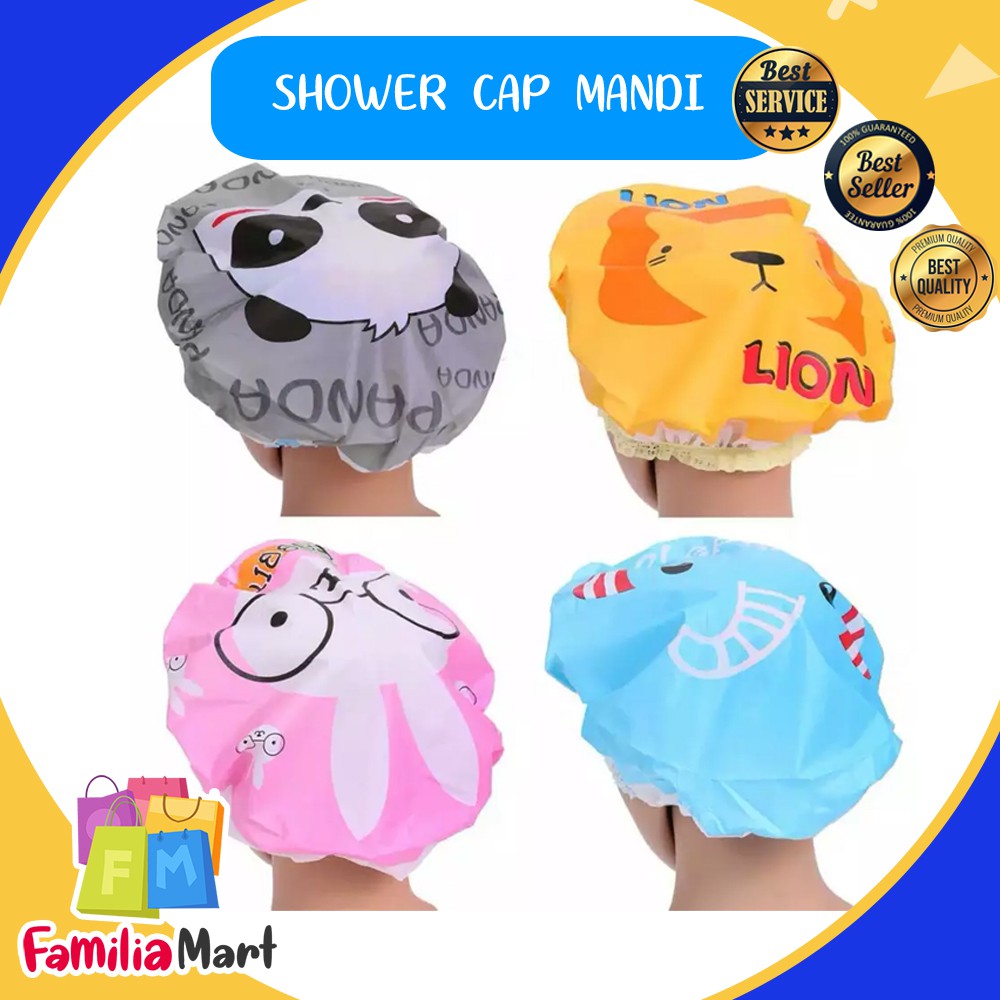 Shower Cap Karakter Kartun Topi Mandi Keramas Lucu Penutup Rambut Cover Kepala Waterproof