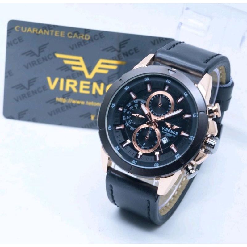 Jam Tangan Virence Chrono Tanggal Aktif Jam Tangan Kulit Garansi Card Free Box Exlusive