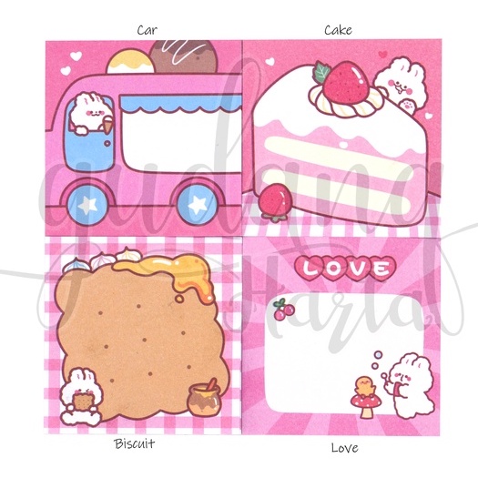 Sticky Notes Pink Biscuit Car Notes Motif Roti Dan Mobil DIY GH 301508