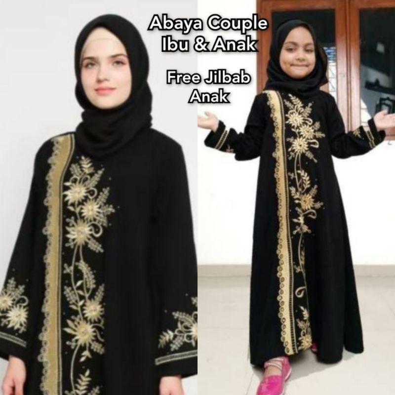 COD  ABAYA ANAK BAJU SETELAN + JILBAB AF Pakaian Anak Muslim Perempuan Gallery Exclusive Abaya Hitam