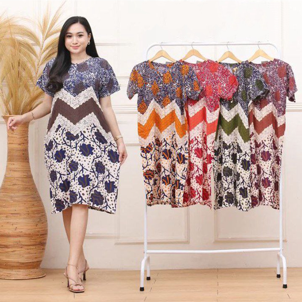 Daster Kencana Ungu Batik - Daster Busui LD 105 - Atasan Wanita - Batik Motif Abstrak Kekinian-Mandalika