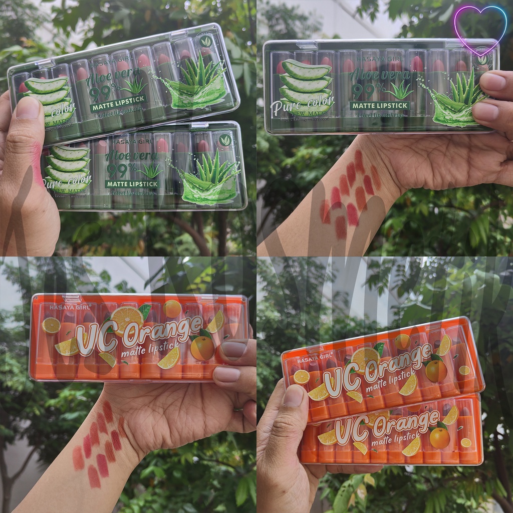 Hasaya Girl Lipstik Papan Set isi 10 Pcs / Pure Aloe / VC Orange / Grosir Kosmetik