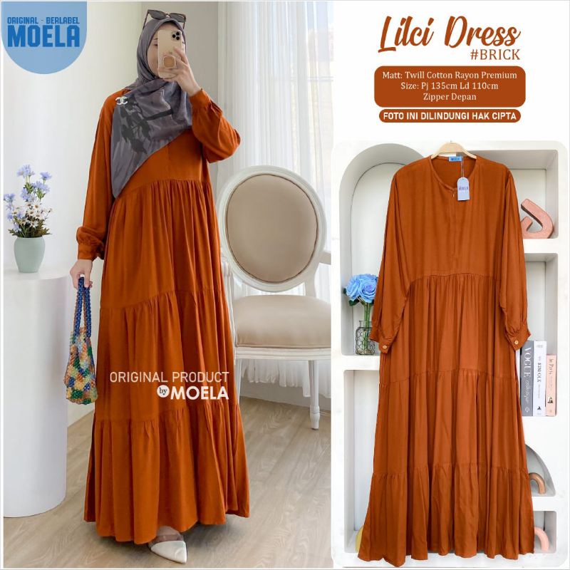 Biumi Dress Gamis Polos Jumbo Allsize Busui Premium Twill Catton Rayon Original Ori Moela Berlabel-Lilci brick