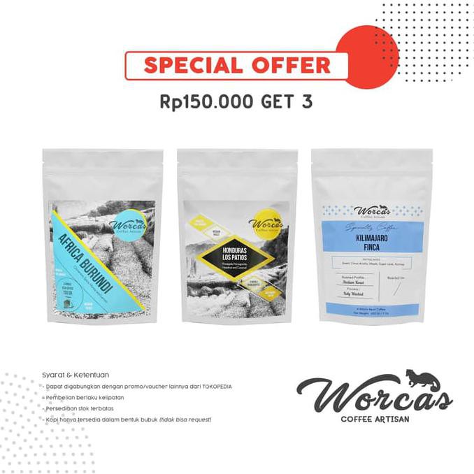 

WORCAS Special Bundle Promo 3 Kopi Arabica Import 200gr Single Origin - KOPI BIJI