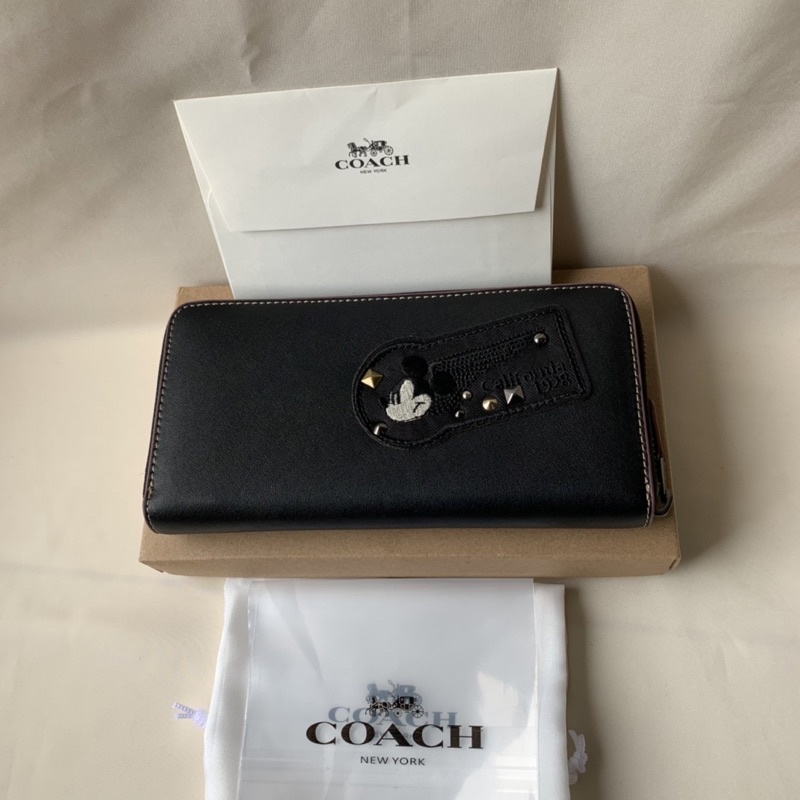 Coach Accordion Zip Wallet In Glove Cald Leather With Mickey Patches(F59340)