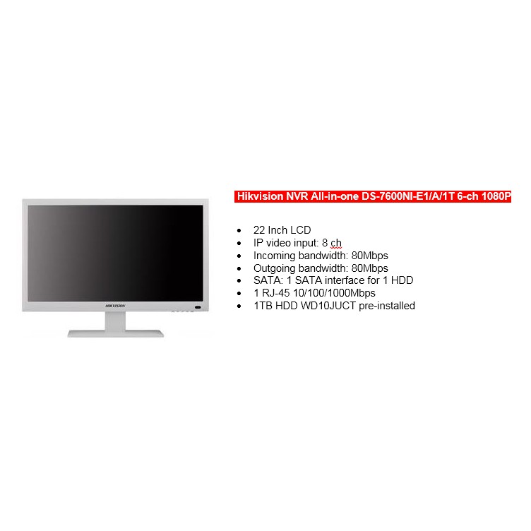 Hikvision NVR All-in-one DS-7600NI-E1/A/1T 6-ch 1080P