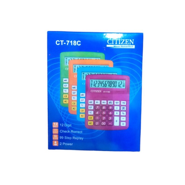 Kalkulator Citizen CT-718C Warna 12 Digit Calculator Colour