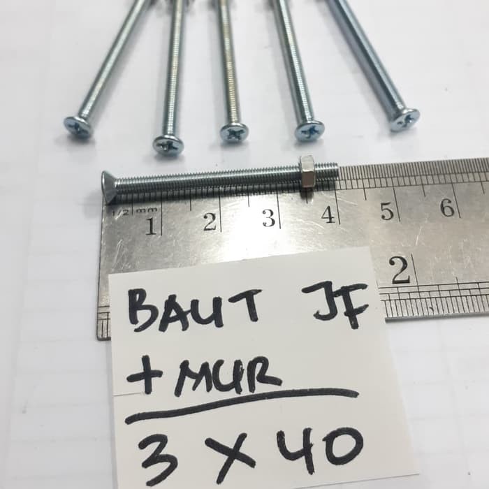 Baut Putih 3x40 + Mur Baut JF3x40 Kepala Obeng M3x40 M3 x 40 per 10 pcs