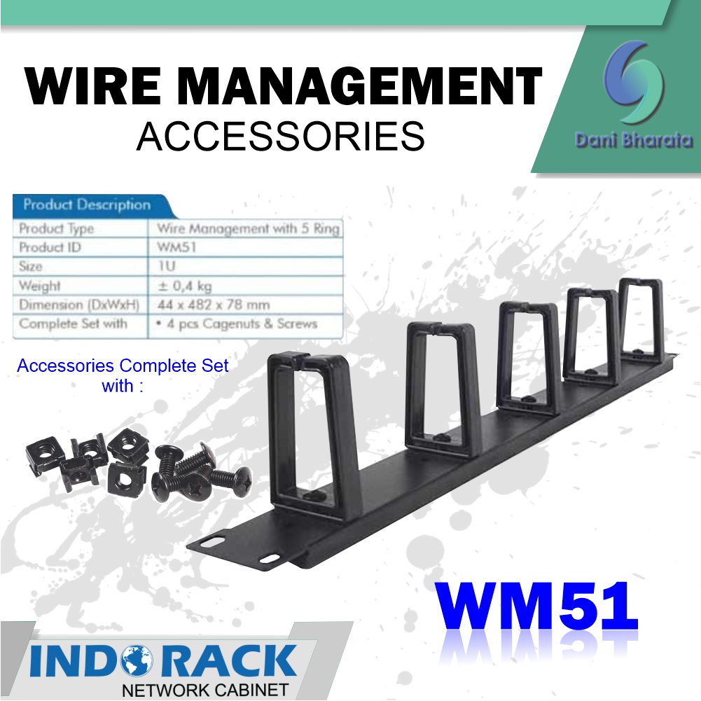 Indorack Wire Management Panel 1U with 5Ring