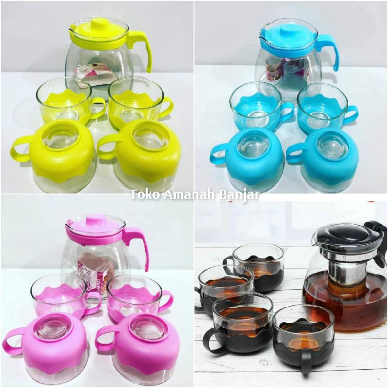 Tea Pot Set 5 IN 1 HC Sun Glass | Cangkir Kaca Set Cangkir Set Teko Set Cangkir Minum Set Cangkir Te