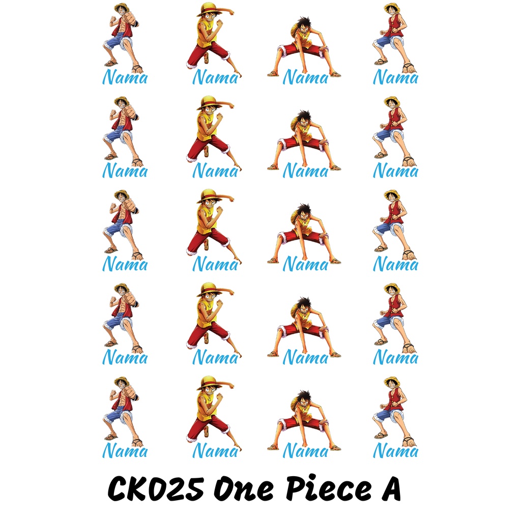 

Sticker Nama Cutting Label Waterproof Tahan Air One Piece A (CK025)