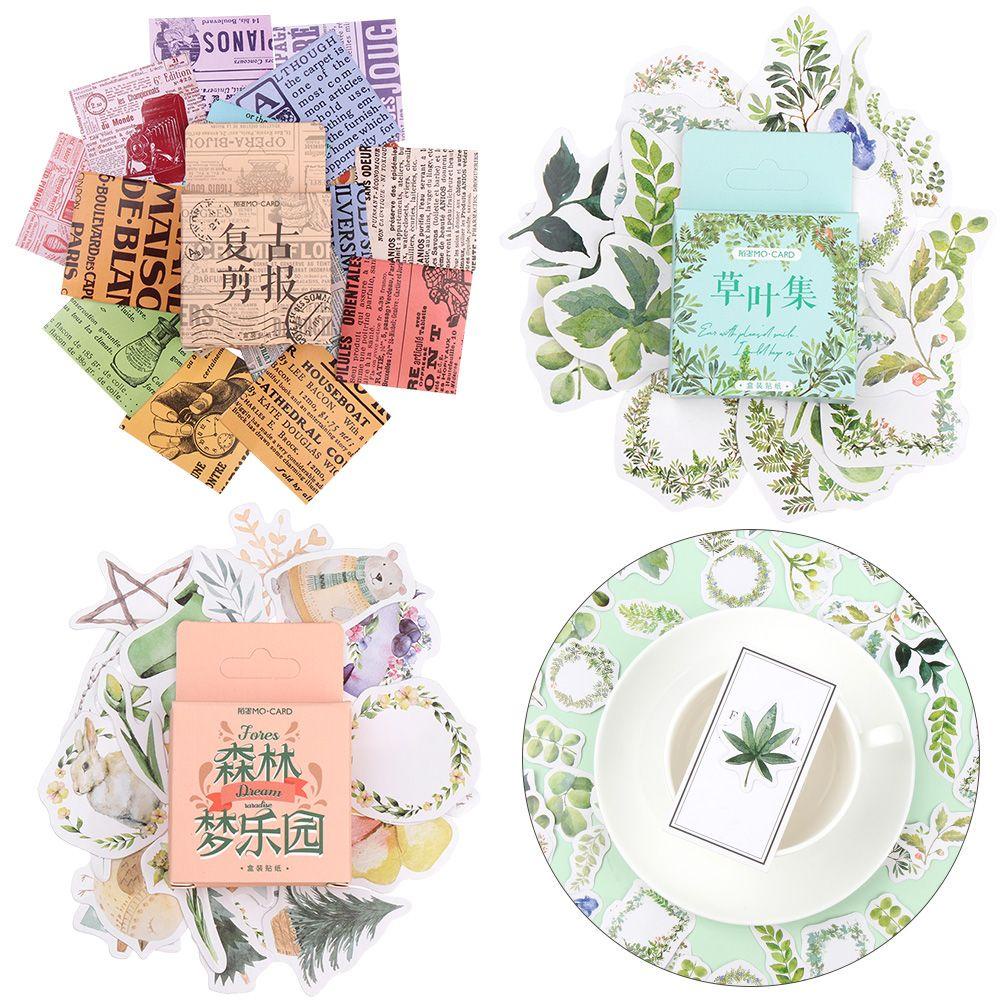R-flower 46pcs / lot Stiker Motif Koran / Bunga Retro Untuk Dekorasi Handphone / Album Foto DIY