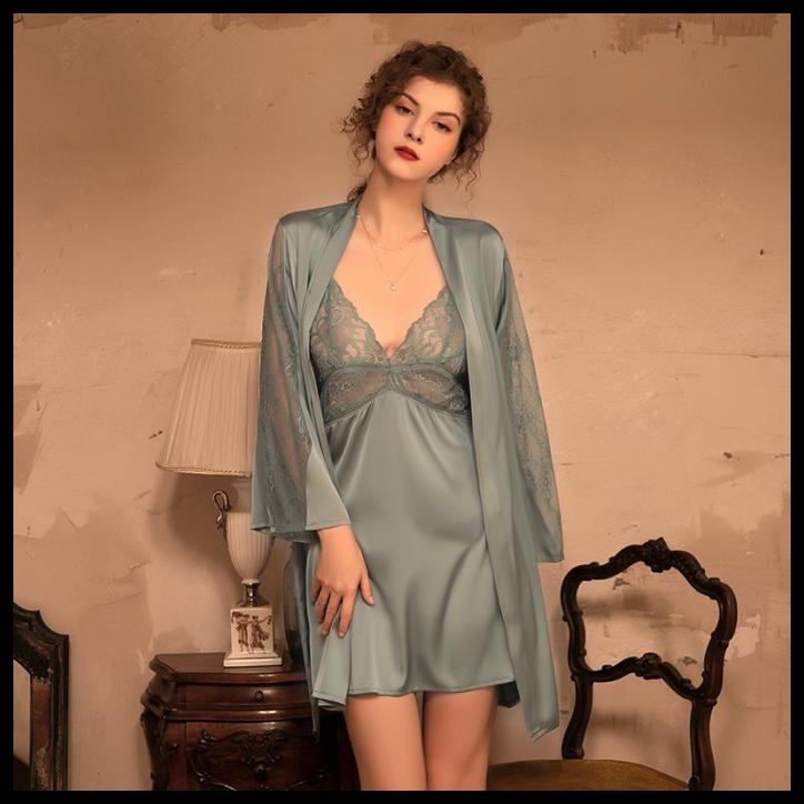 MANJALINGERIE - BAJU TIDUR WANITA/KIMONO DRESS LINGERIE 780 - BIRU MUDA