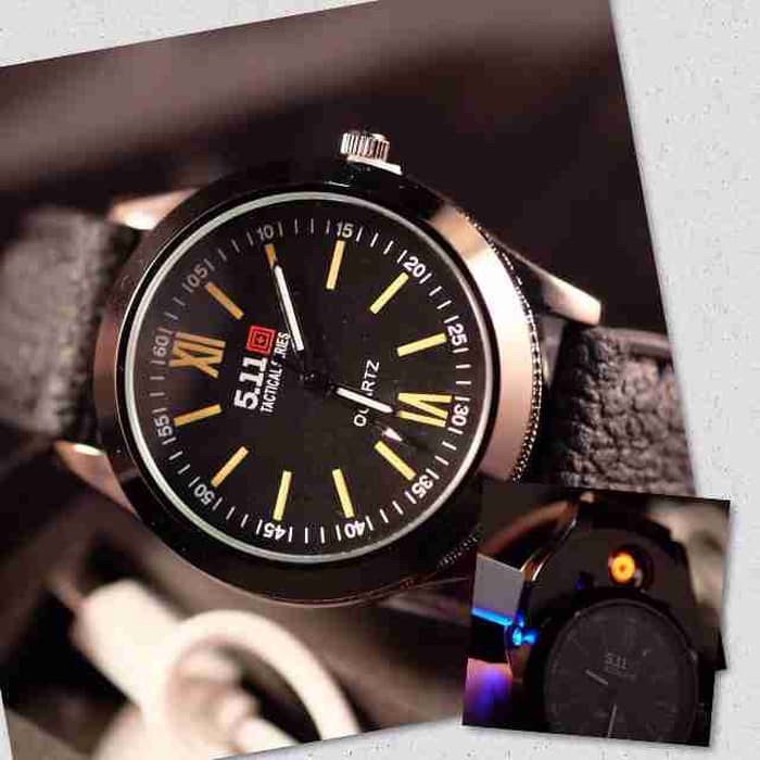 JAM TANGAN PRIA 5.11 HYBRIDKOREK BARA DARKBROWN ANGKA ROMAWI YELLOW