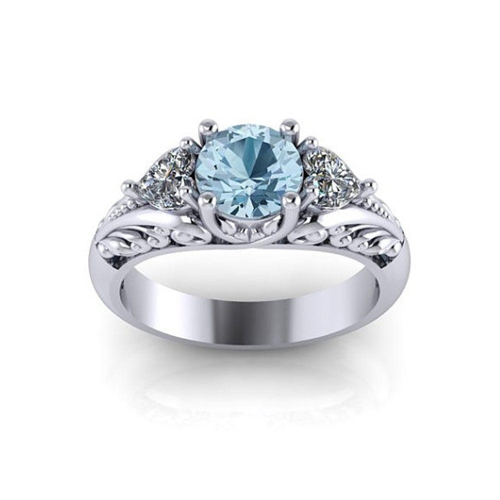 Cincin Nanas Aquamarine Gaya Antik Tunangan Wanita Sterling Silver