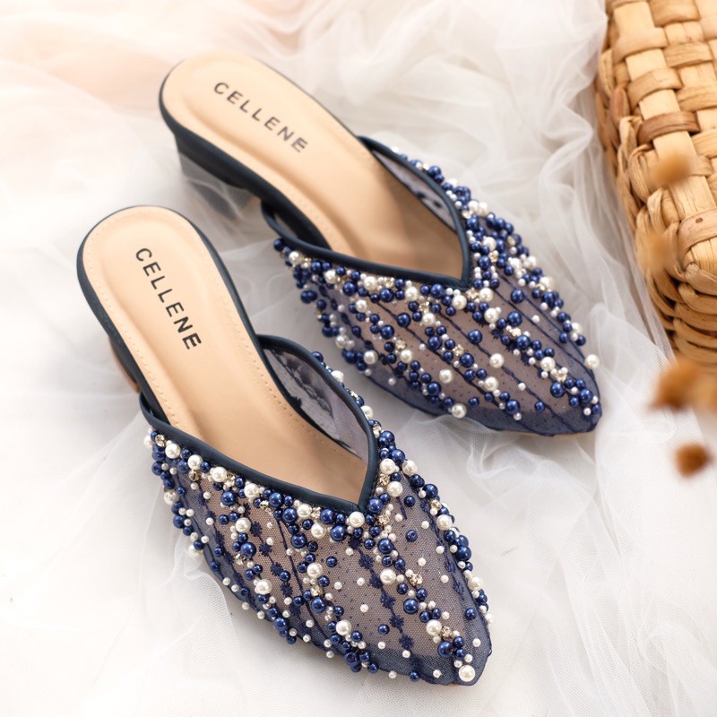 𝗖𝗘𝗟𝗟𝗘𝗡𝗘 • Irish Beads Heels (8warna) / wedding shoes brokat payet 5cm