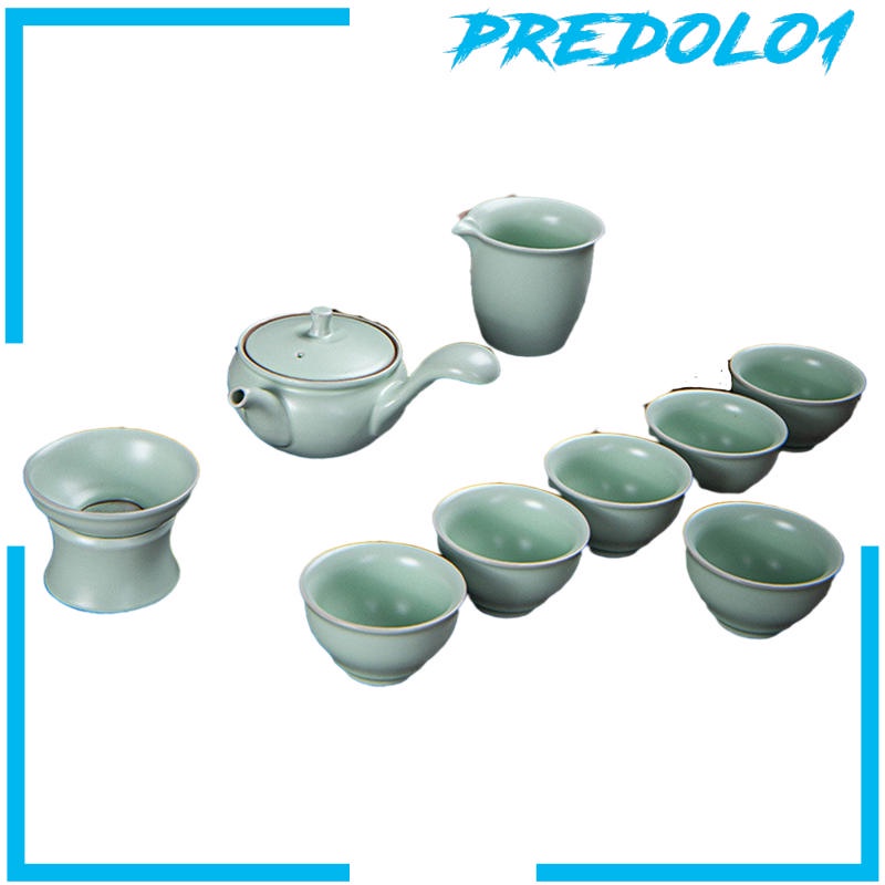 (Predolo1) Set Teko Teh Kungfu Cina Bahan Keramik Dengan Gagang Samping + 6 Cangkir