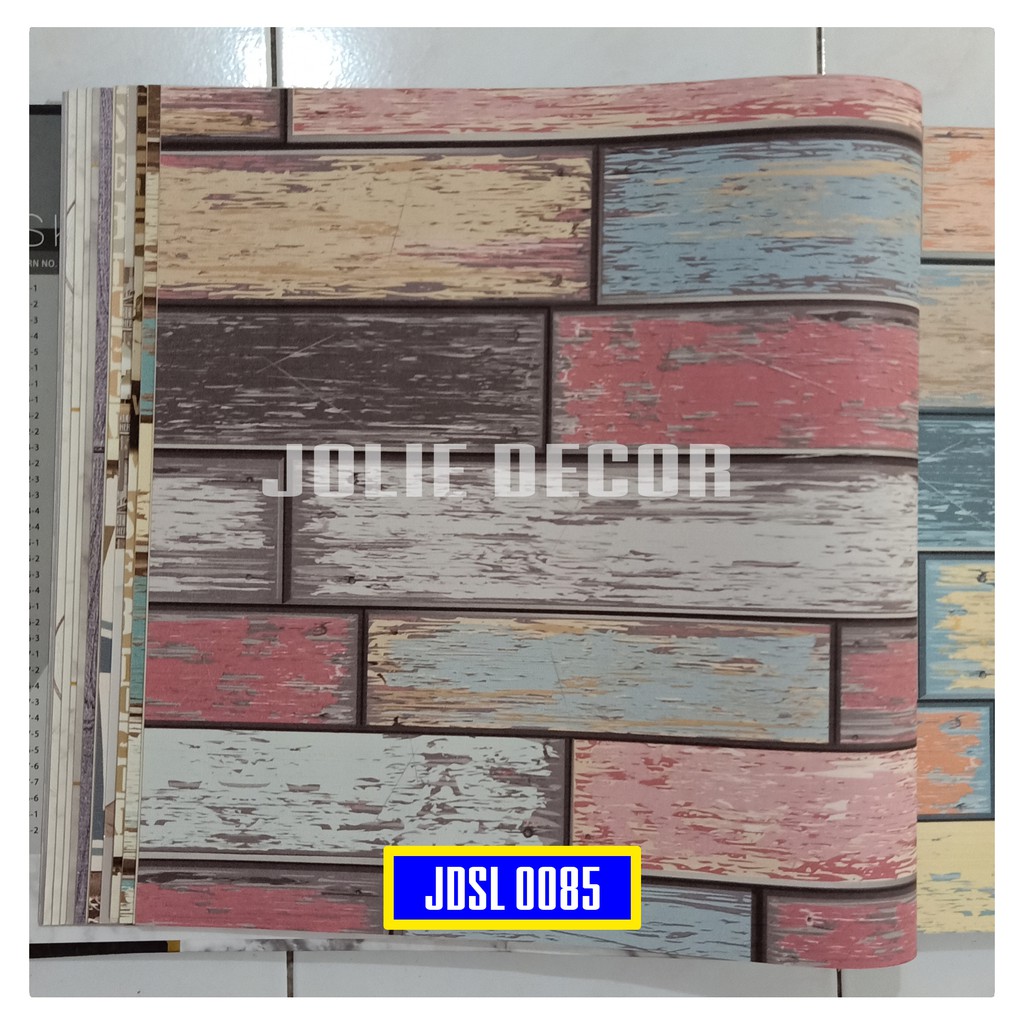 Wallpaper Dinding Vinyl Motif Kayu Palet Kasar Warna Warni