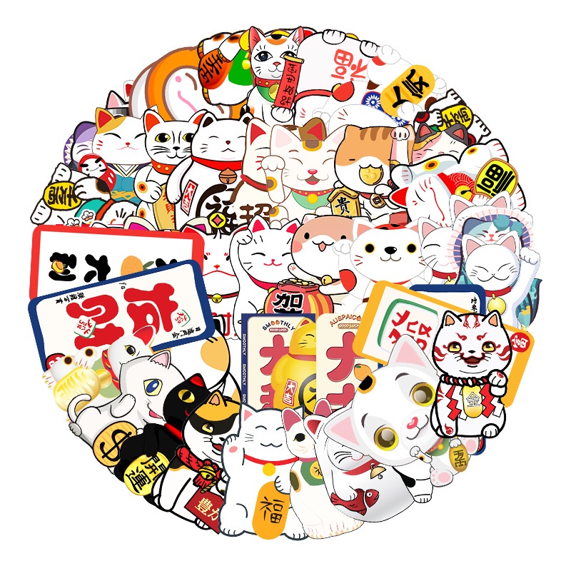 Zhang kartun fortune kucing Lucky cat grafiti stiker bagasi notebook kulkas mobil stiker