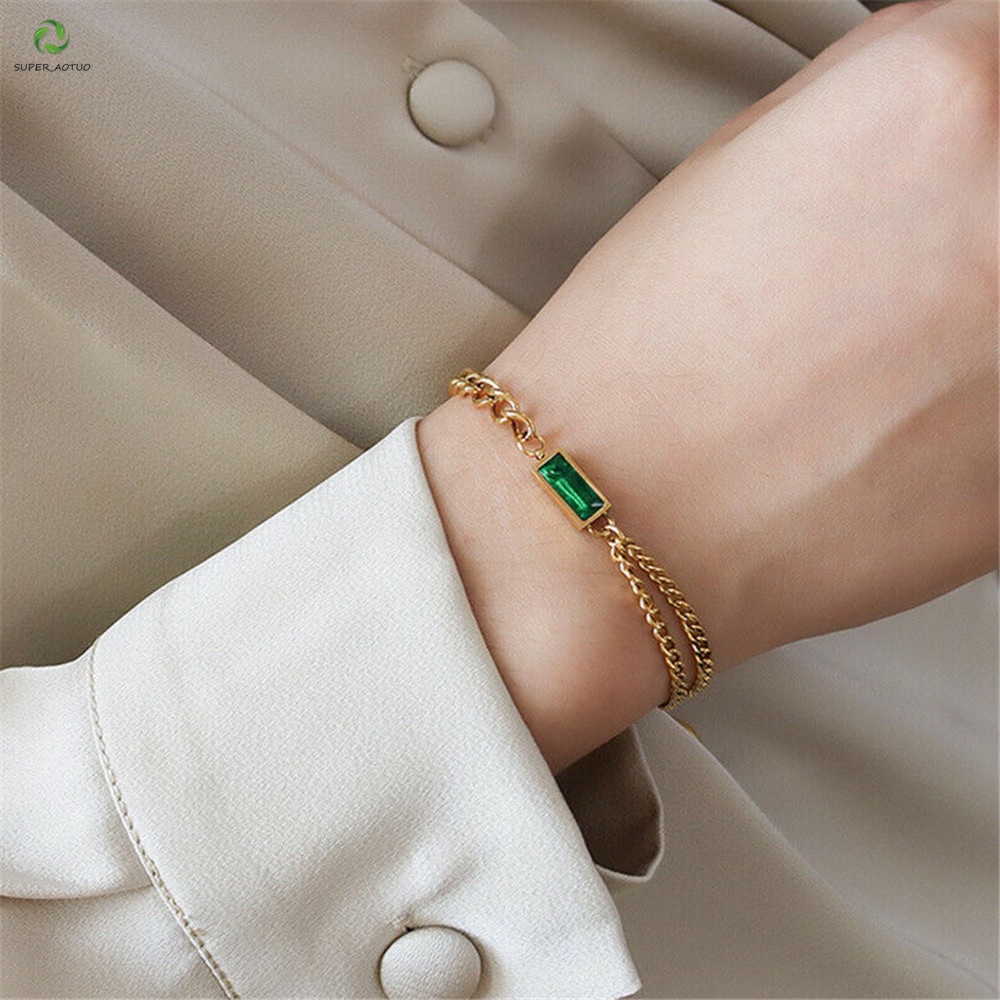 1pc Gelang Rantai Emerald Untuk Aksesoris Wanita