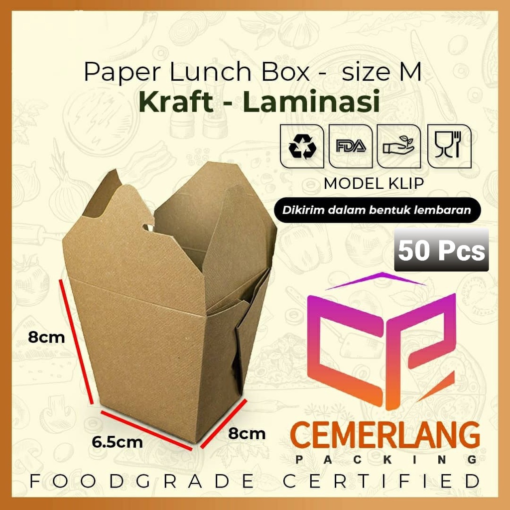 FOODPAIL FOOD PAIL M MEDIUM SEDANG DUS BENTO BOX PAPER LUNCH KRAFT COKLAT NASI MIE GORENG