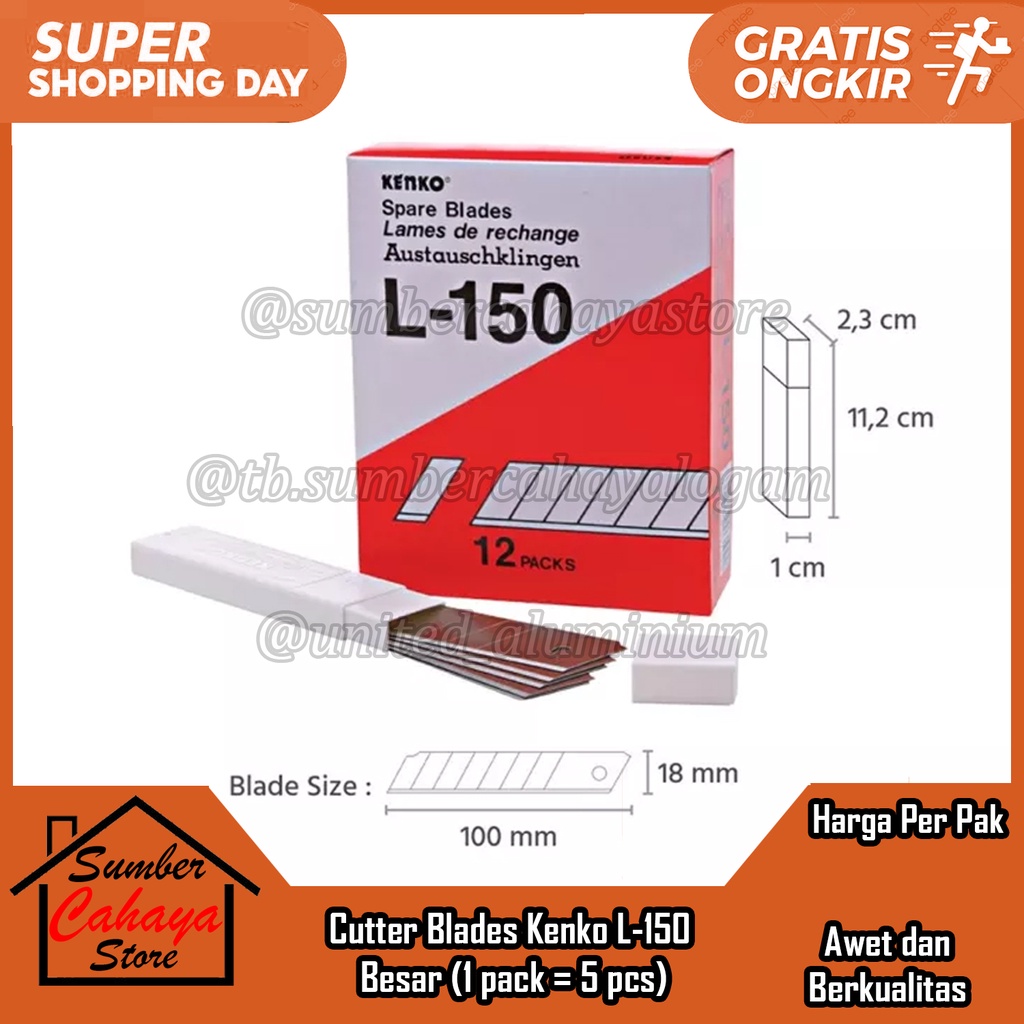 

Isi Cutter Kater Cuter Katter Kutter Kuter Katre Blades Kenko L-150 Besar (1 pack = 5 pcs)