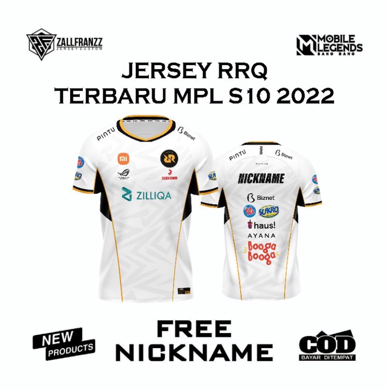 JERSEY RRQ TERBARU MPL S10 2022 - PUTIH, free nickname