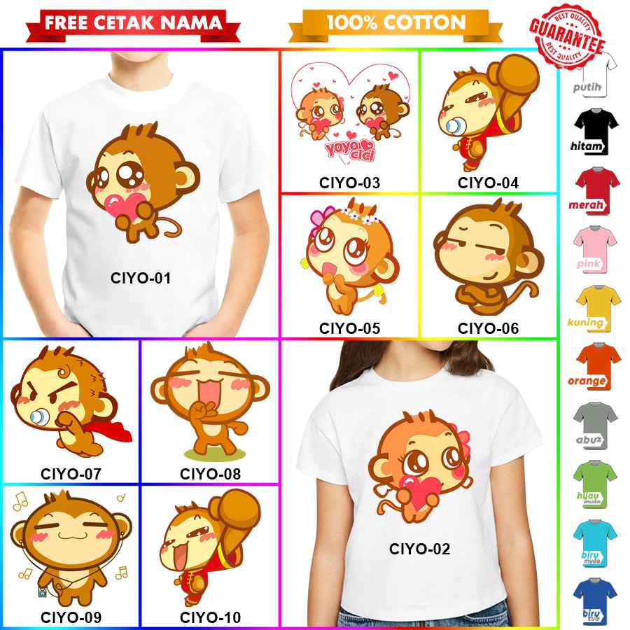 [FREE NAMA!!] Baju Kaos ANAK DAN DEWASA CICI YOYO BANYAK MOTIF