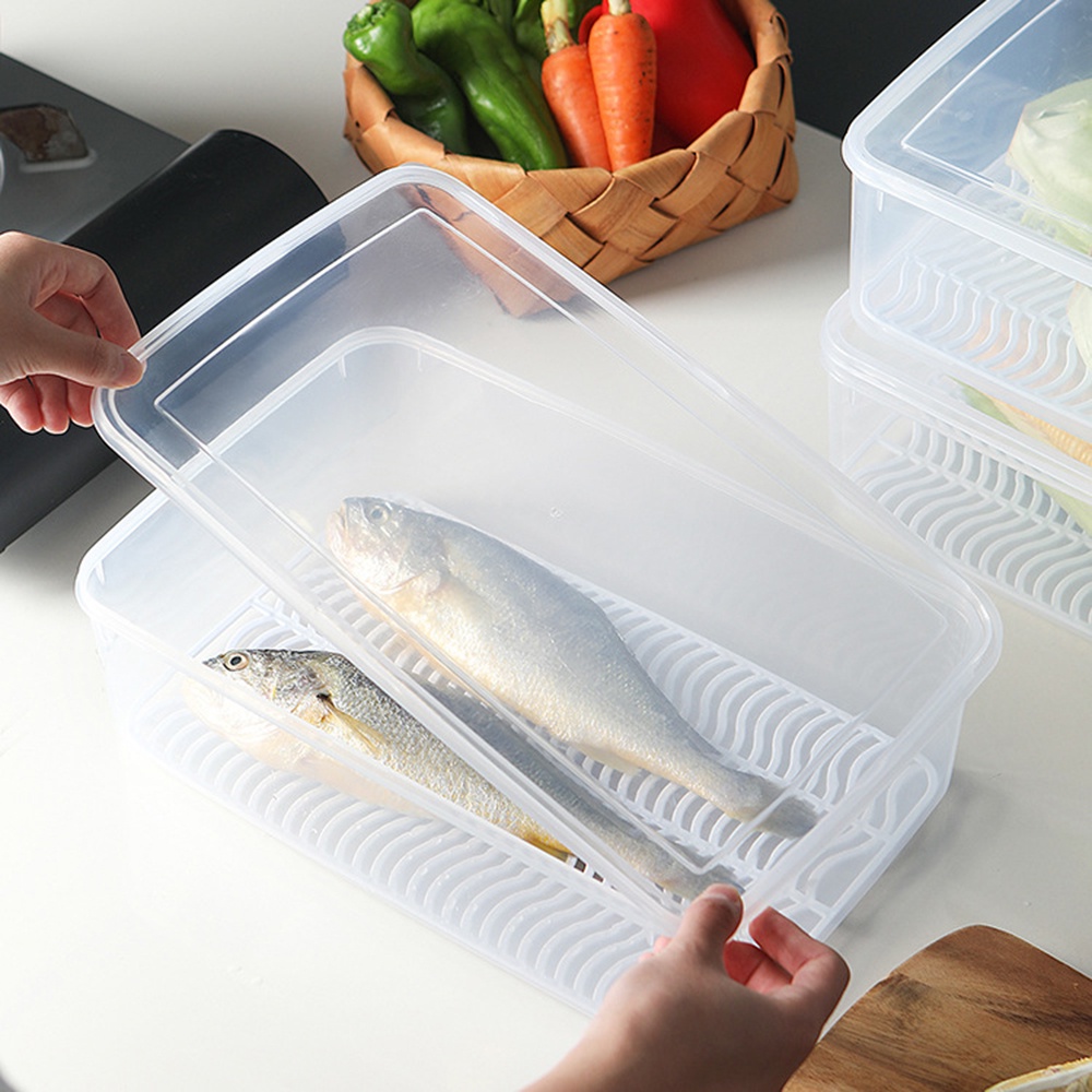Kotak Penyimpanan Makanan Bentuk Persegi Panjang Bahan Plastik Transparan Dengan Tutup Untuk Kulkas Dapur