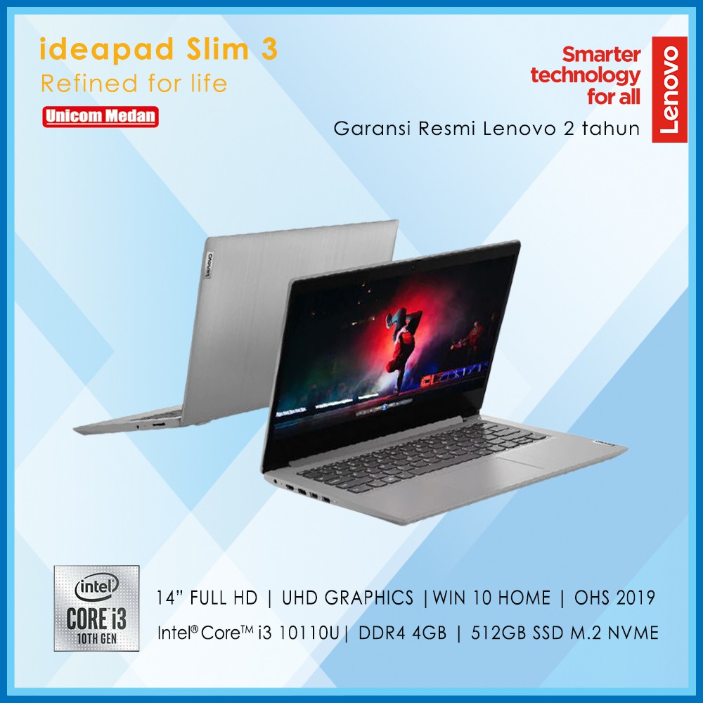 Lenovo Ideapad Slim 3 [i3-10110U/4GB/512GB SSD/UHD GRAPHIC/Win10+OHS]