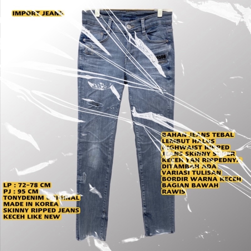 TONYDENIM ORIGINAL/TONIDENIM JEAMS/HIGHWAIST JEANS RIPPED SKINNY/HW JEANS/KOREAN JEANS/BRANDED JEANS