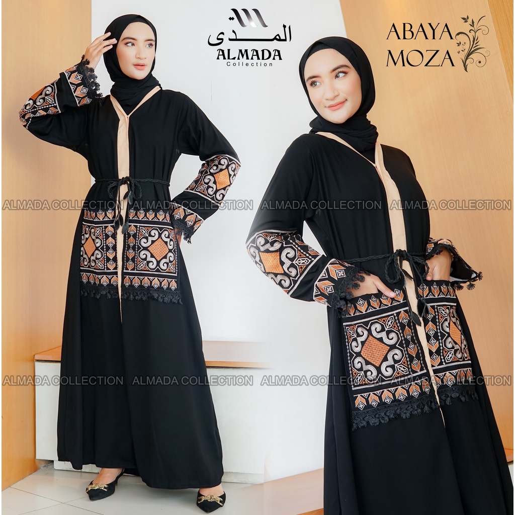 ABAYA GAMIS HITAM MOZA (Moza) PREMIUM ORIGINAL JETBLACK SAUDI By ALMADA COLLECTION