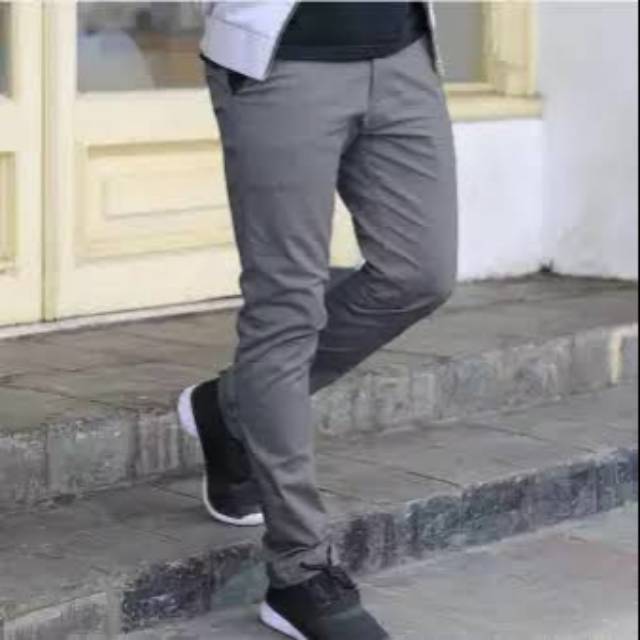 CELANA CHINO Panjang pria Slimfit KERJAHARIAN Santai Casual Formal Hitam Abu Cream Mocca Size 27-38