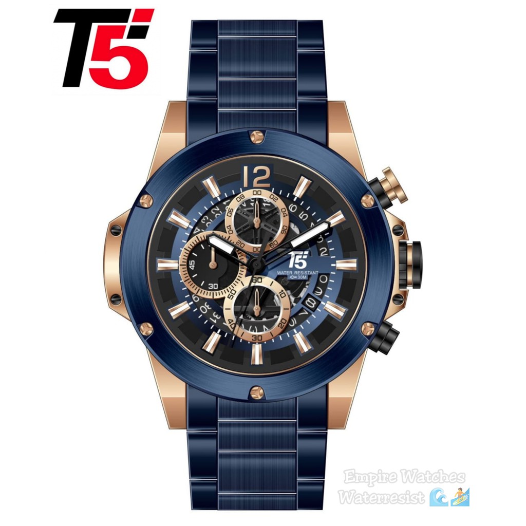 Jam Tangan T5 H3817G 3817 H3817 Pria Cowok Analog Chrono dan Tanggal Aktif Rantai Stainless Original Waterproof