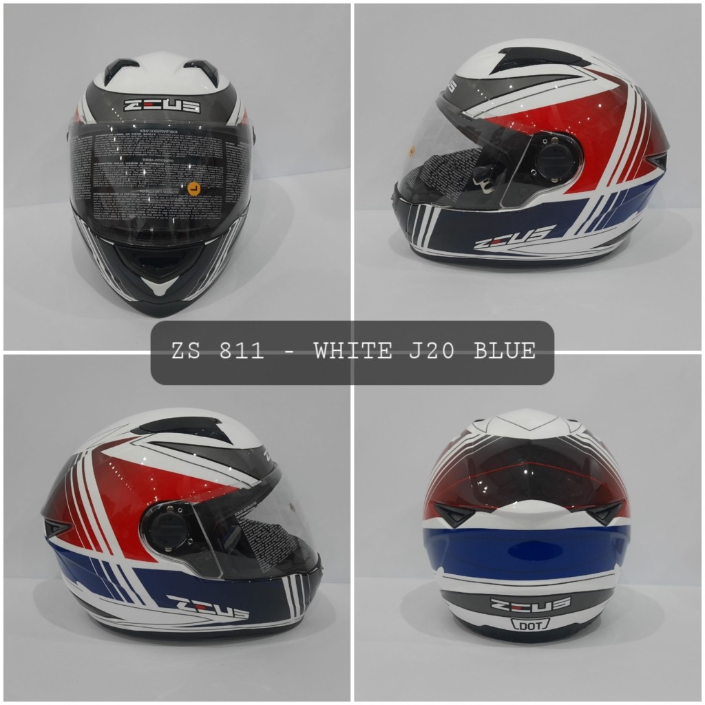 HELM ZEUS FULL FACE WHITE J20 BLUE - FREE SMOKE VISOR ZEUS ORIGINAL ( ONGKIR 2KG )