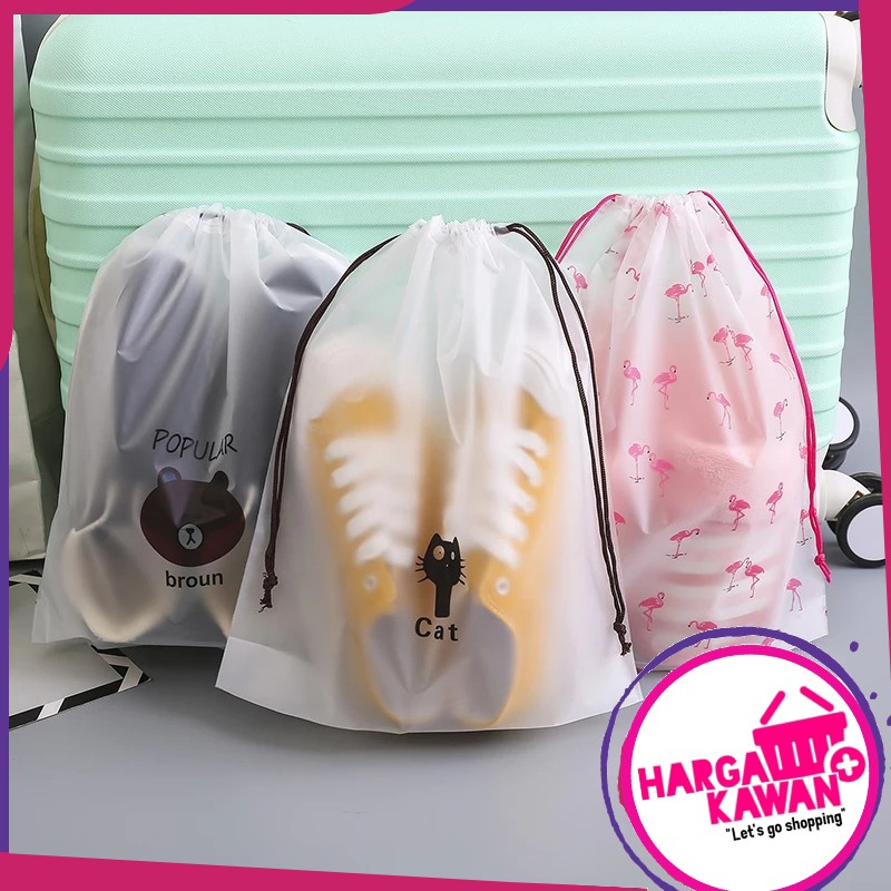 Tas Travel Kosmetik Makeup Alat Mandi Anti Air Motif Beruang Line New(b70k)