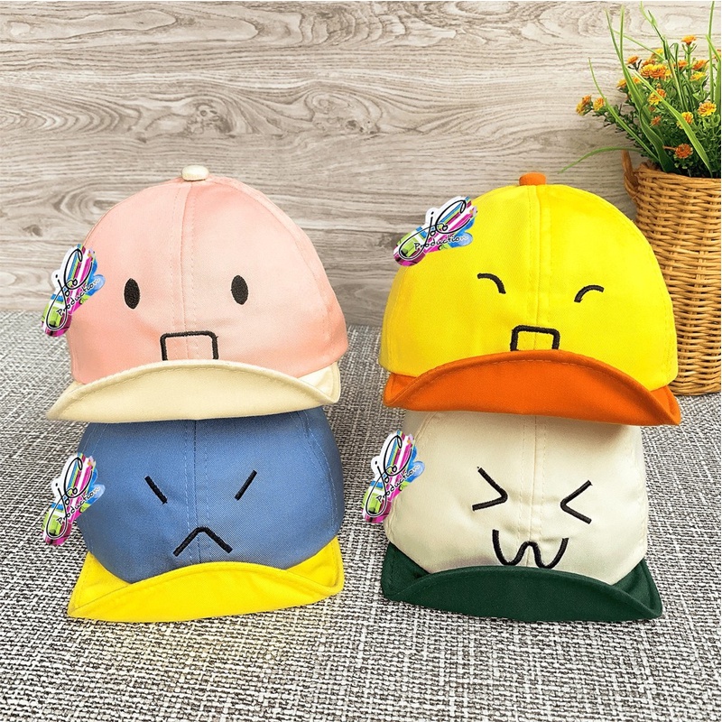 Jocoproduction - Topi Baseball Fashion Hat Anak Bayi Laki-laki & Perempuan Motif Ekspresi Lucu Bordir Emoji Unisex-3
