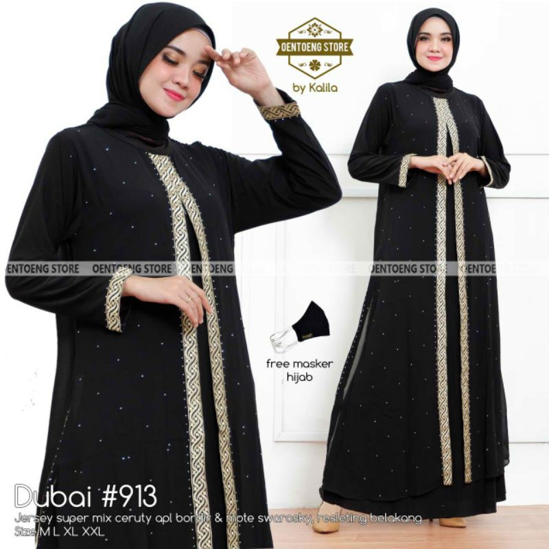 GAMIS MUSLIM ABAYA TURKI HITAM JERSEY PREMIUM SUPER MEWAH