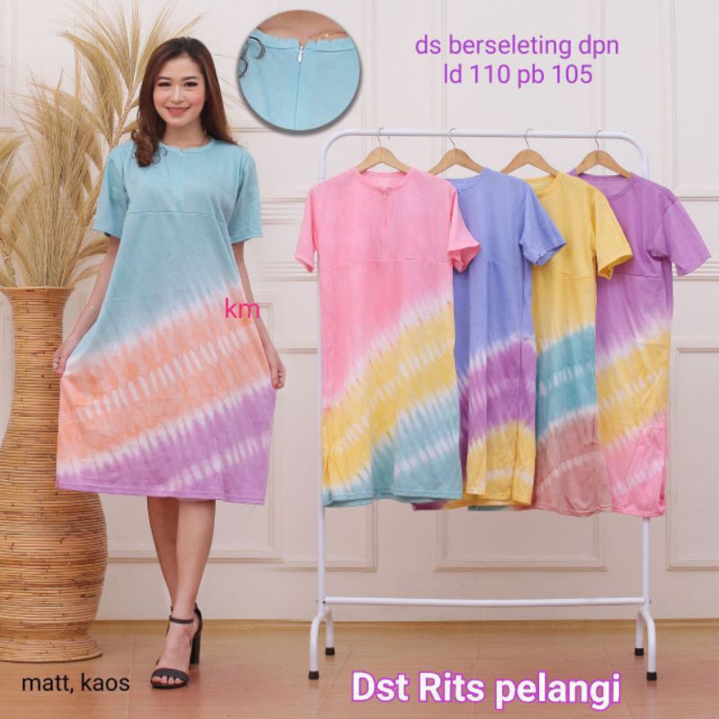 Daster Kaos Premium Pelangi Resleting Depan