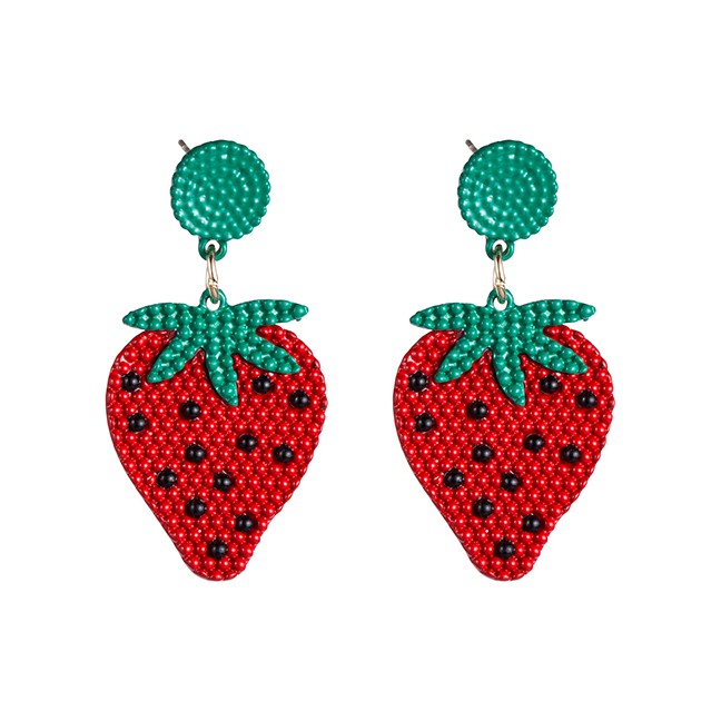 LRC Anting Tusuk Fashion Red Alloy Spray Paint Strawberry Earrings F63360