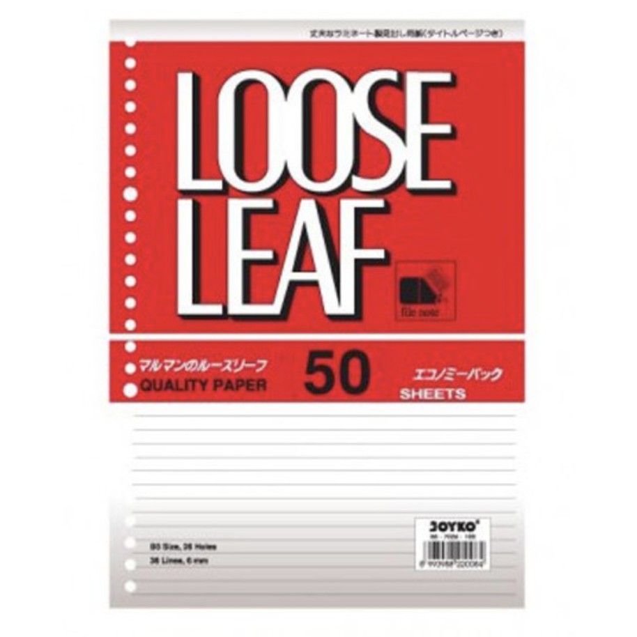 

LOOSE LEAF JOYKO KERTAS BINDER REFFIL BERGARIS PUTIH ISI 50 A5 RING 20 LUBANG 30 GARIS PER PAK