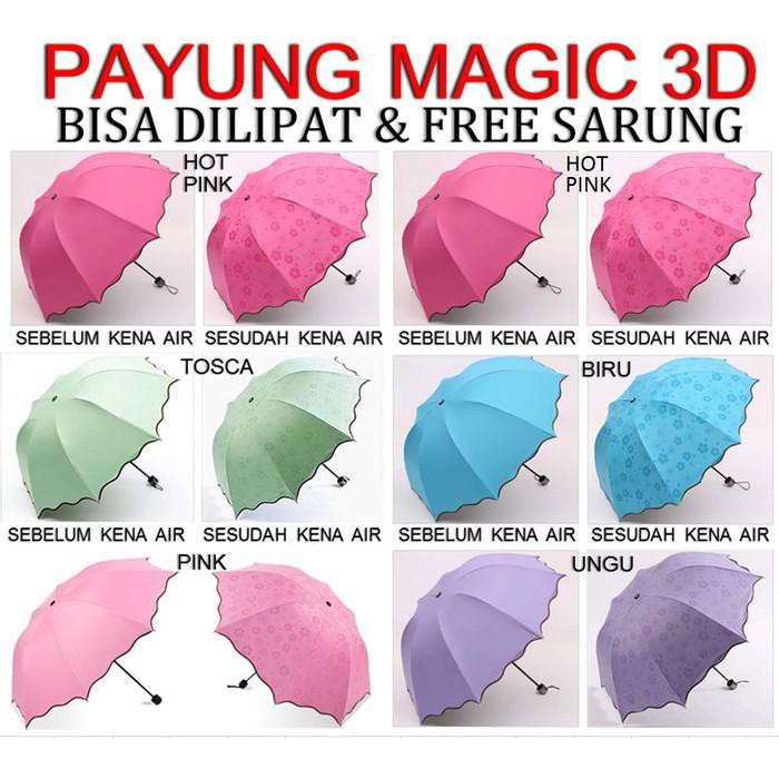 PAYUNG LIPAT 3D / Payung MAGIC dengan Motif yang Muncul ketika Basah - PAKING AMAN / GRATIS PAKING KARDUS