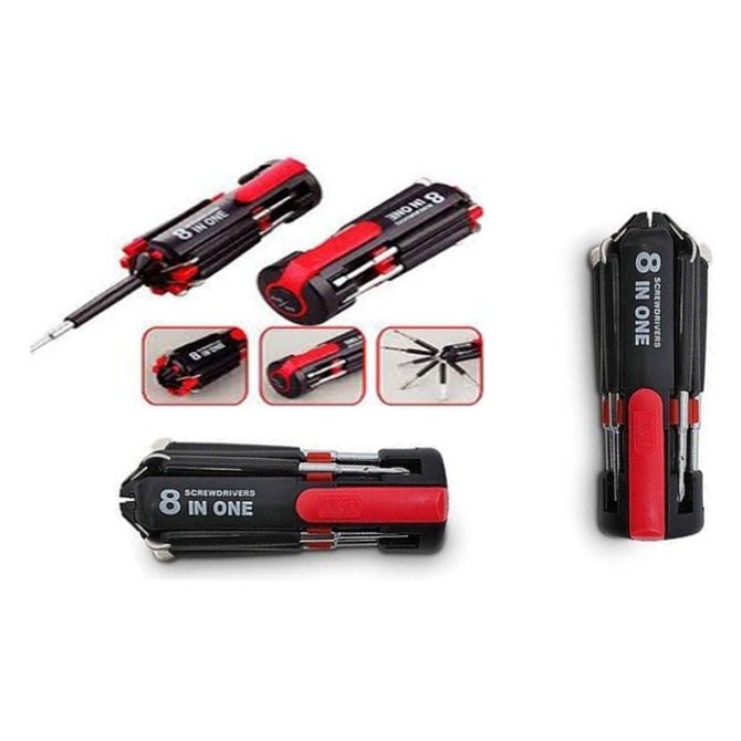 Obeng 8 in 1 Senter Lampu led multifungsi Screwdrivers travel