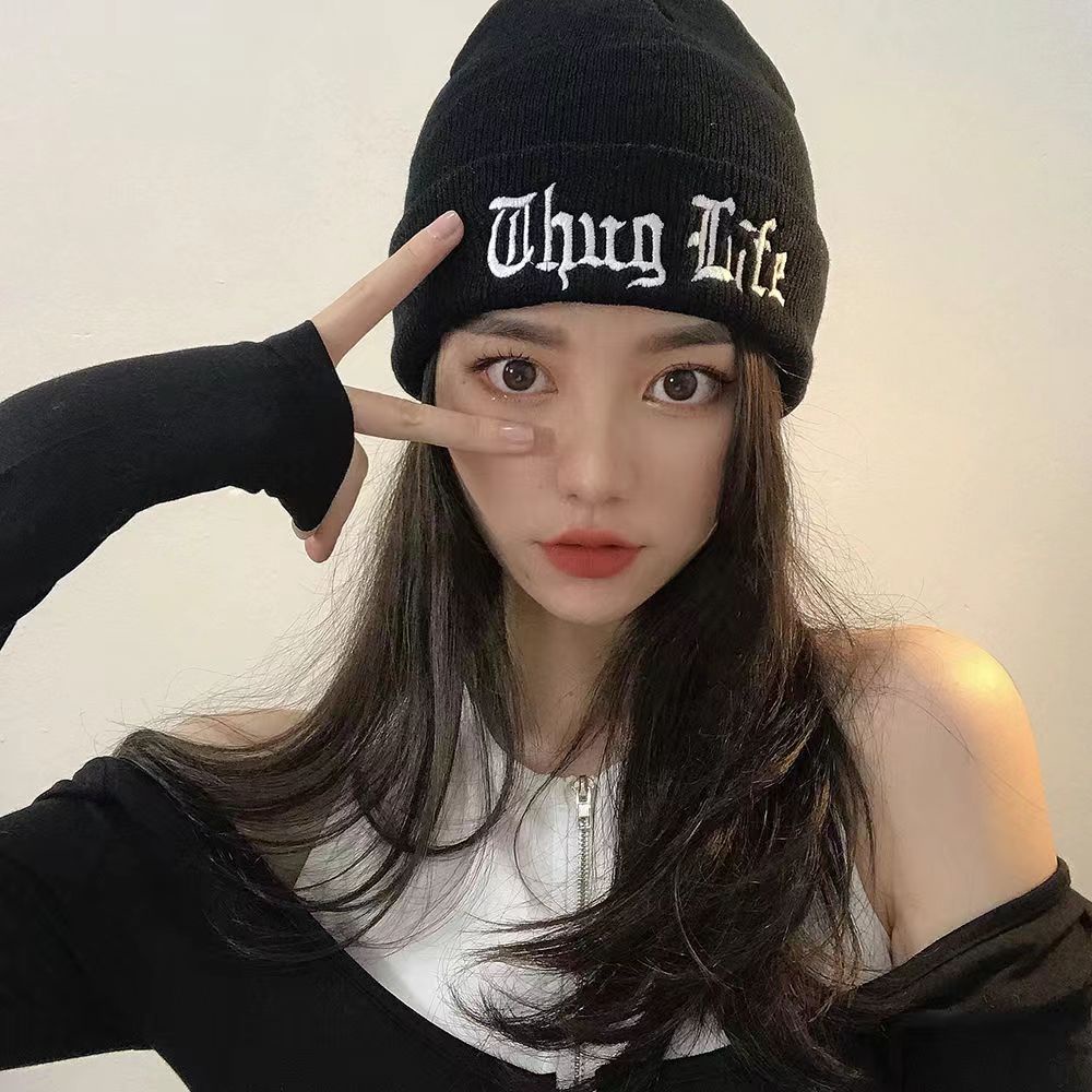 Topi beanie Rajut Motif Bordir thug life Bahan Katun Untuk Pria Dan Wanita