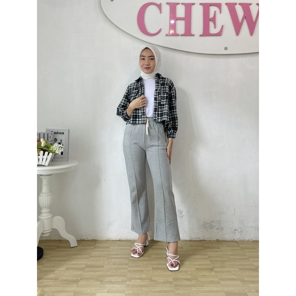 Chewid wely pants celana panjang kulot polos import-Abu