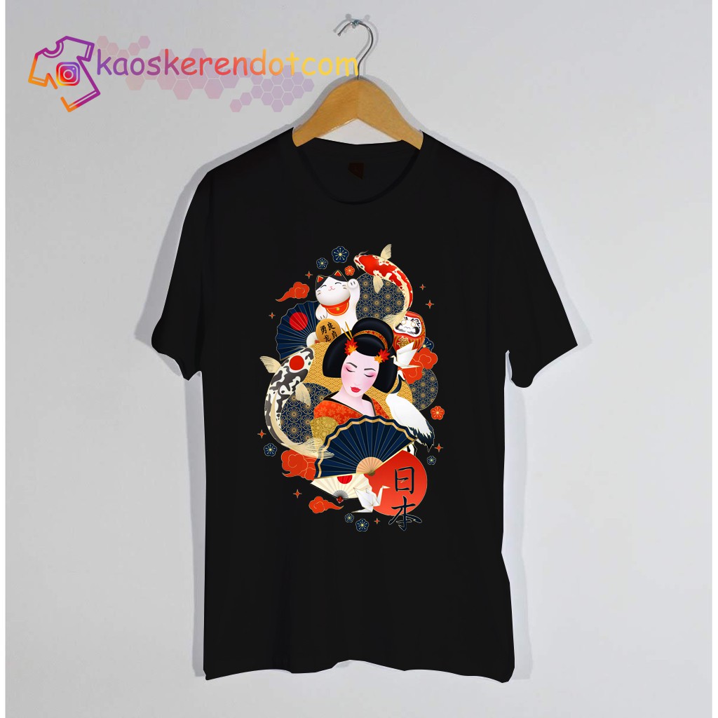 Baju Kaos Distro Pria Lenga Pendek Slimfit Kaos Print DTG GEISHA Jepang